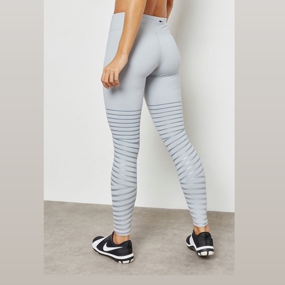 Nike Grey Power Epic Luxe Legging Metallic Stripe Reflective Running Tight - Picture 1 of 16